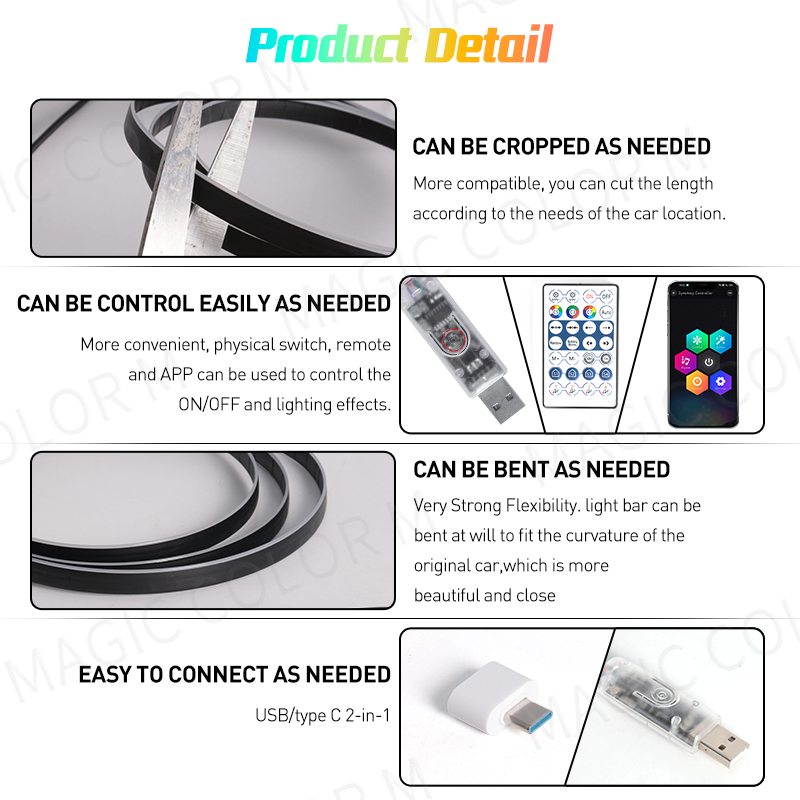 Vegetting 140cm lumières d'amb - Led Ambient Interior Car Lights App Control avis et prix