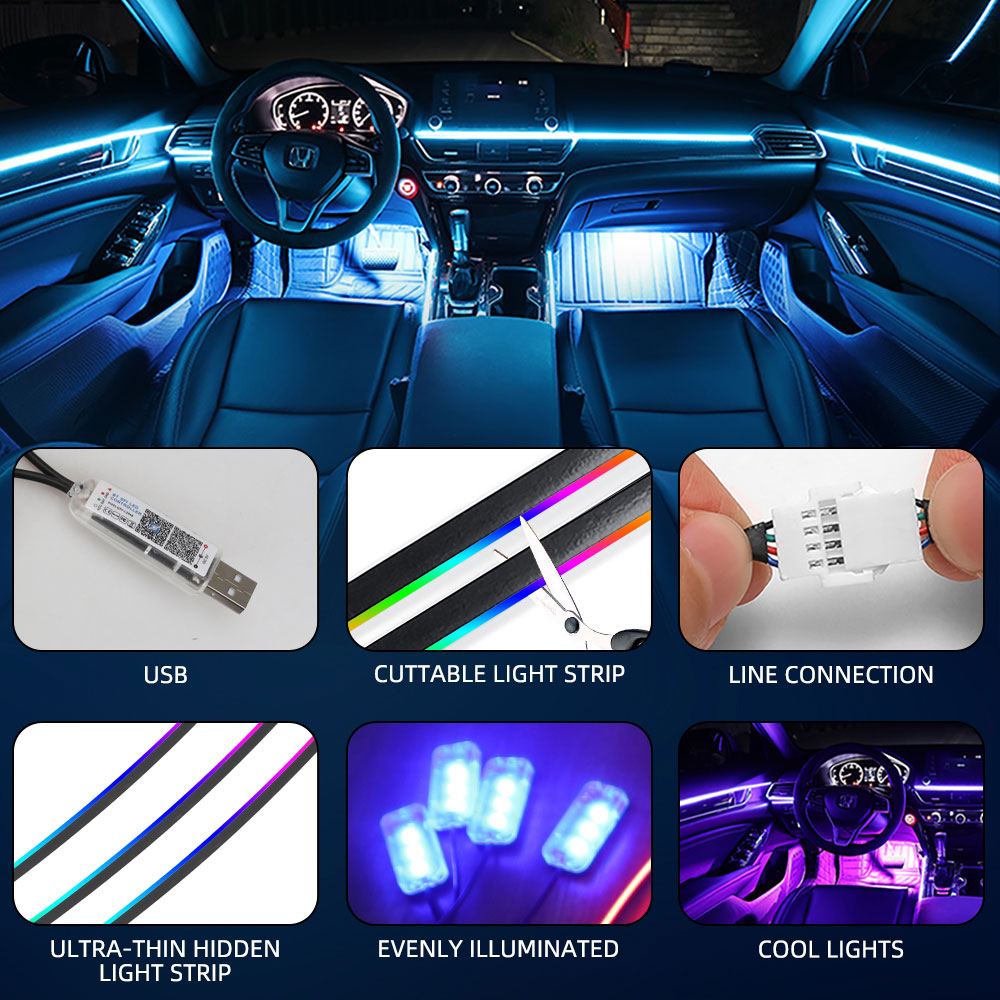Lumières ambiantes de voiture  - Led Ambient Interior Car Lights App Control avis et prix